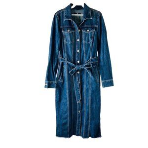 7 For All Mankind Denim Button Front Belted Long Sleeve Dress